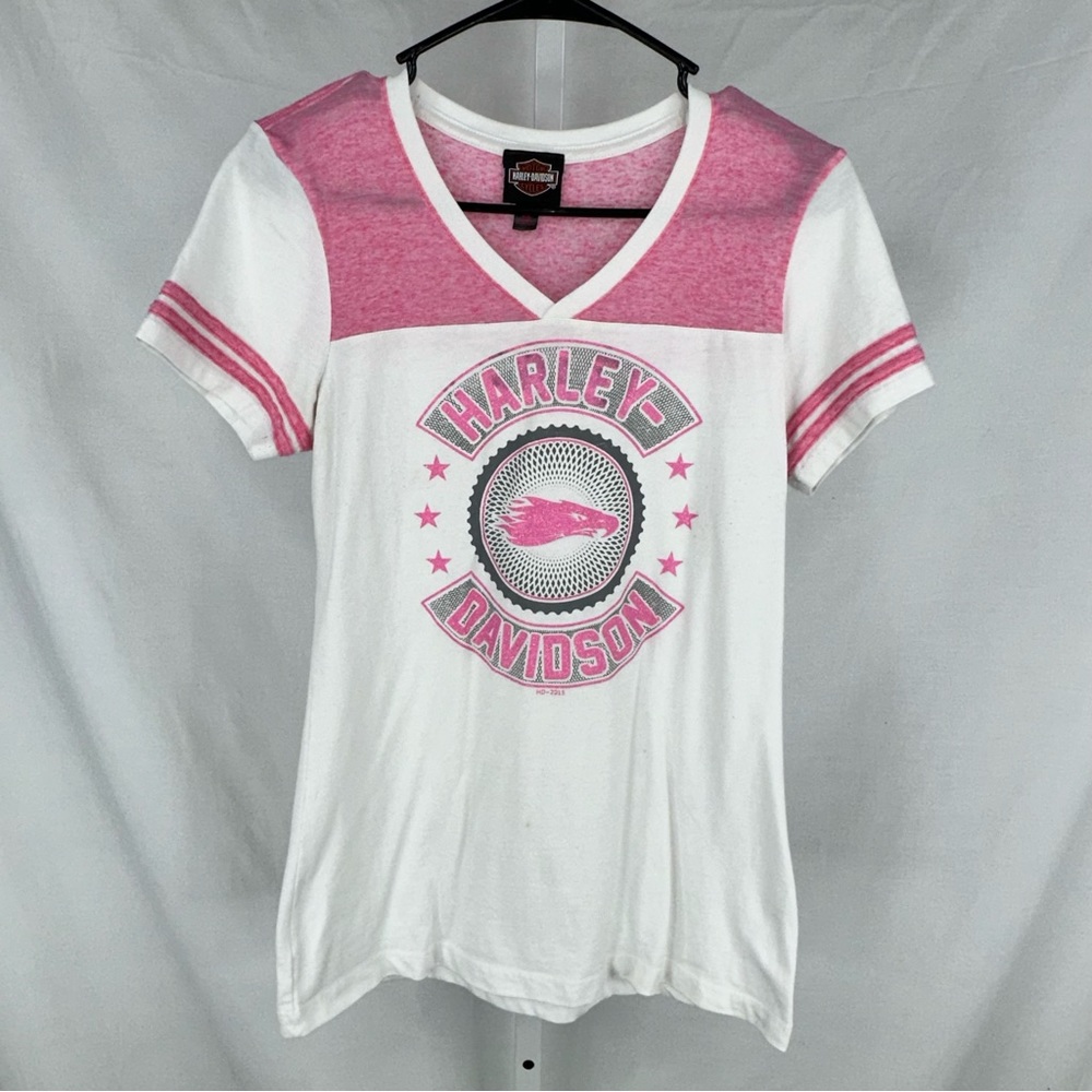 Harley-Davidson Pink White T Shirt Size L